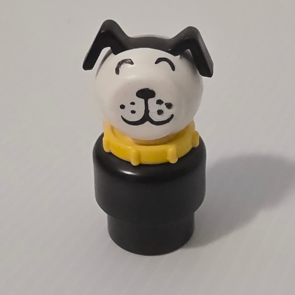 Fisher-Price Little People Lucky Dog Small Black White Vintage Toy Yellow Collar